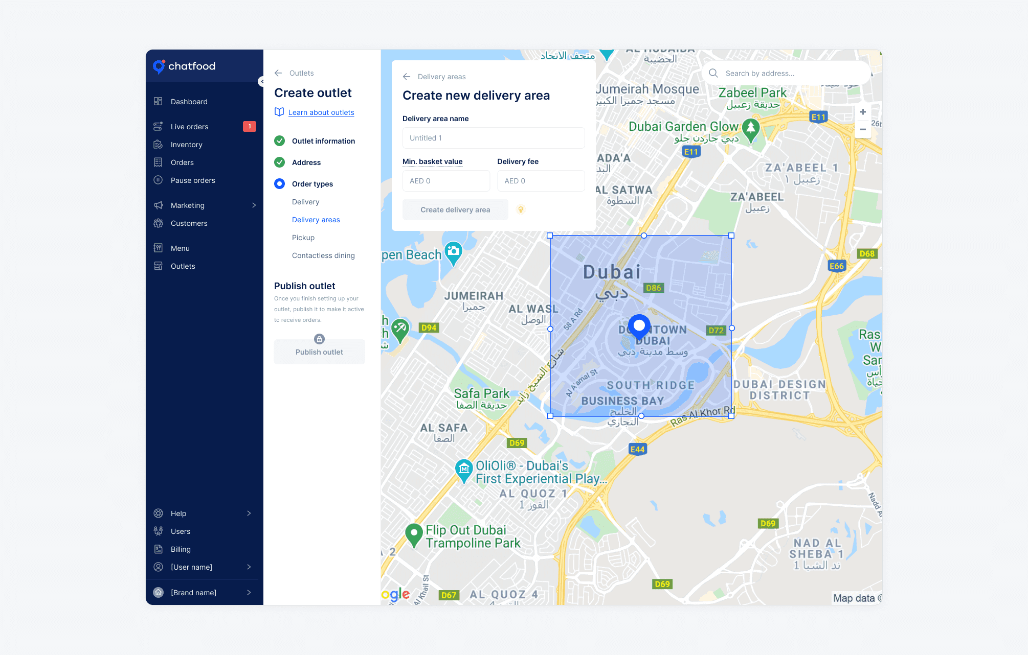 Delivery areas